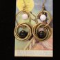 Multiple Rings of Gold with White Bead Black Bead Vintage Goldtone Dangle Earrings