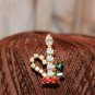 Christmas Candle Rhinestone Vintage Brooch -Vintage Pin Red Green and White