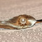 Gold Tone / Goldtone Leaf with Faux Pearl Vintage Brooch Vintage Pin