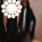 White Milk Glass Bead Daisy Shaped Handmade Statement Ring Upcycle Cocktail Ring
