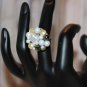 Silver & White Faux Pearl Glass Bead Cluster Handmade Large Statement Ring