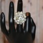 White and Clear Glass Bead Cluster Handmade Large Statement Ring