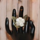 Large Filigree Butterfly with Cluster of Mother of Pearl Handmade Statement Ring
