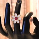 White and Pink Enamel Daisy Handmade Large Statement Ring