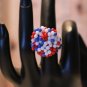 Red White and Blue Bead Cluster Handmade Large Statement Ring