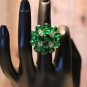 Brilliant Emerald Green Glass Bead Cluster Handmade Large Statement Ring