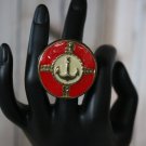 Extra Large Red Nautical Themed with Anchor Handmade Large Statement Ring