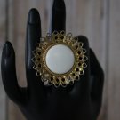 Enormous White and Gold Filigree Handmade Statement Ring
