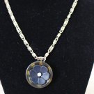 Blue Daisy Vintage Button Necklace Handmade Ucycled Jewelry