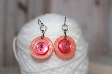 Just Peachy Color Upcycled Button Earrings - Pierced Dangle