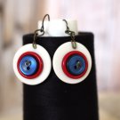 Red White & Blue Patriotic Color Upcycled Button Earrings Pierced Dangle