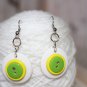 Key Lime Pie White Yellow Green Upcycled Drop Button Earrings