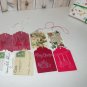 Set of 8 Handmade Old Fashioned Christmas Gift Tags, Red Hand Stamped & Vintage Postcard