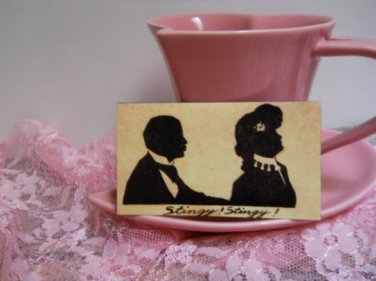 Magnet from Old Fashioned Postcard Black Silhouette of Couple "Stingy! Stingy!"
