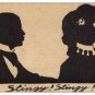 Magnet from Old Fashioned Postcard Black Silhouette of Couple "Stingy! Stingy!"