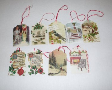 Set of 24 Handmade Christmas Gift Tags Vintage Christmas Scenes - Nostalgic Holiday