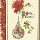 Handmade Christmas Cards Set of 5, Santa Clause in Dew Drop Shaped Ornament with Poinsettias