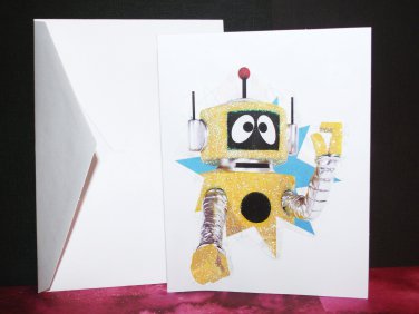 Handmade Children's Greeting Card Yo Gabba Gabba Plex Robot with Glitter Blank Inside