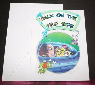 Handmade Children's Greeting Card Walk on the Wild Side with SpongeBob & Friend Upcycled