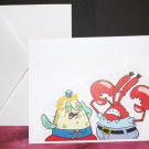 Handmade Children's Greeting Card Nickelodeon Sponge Bob - Mrs Puff  Mr Crabs Upcycled