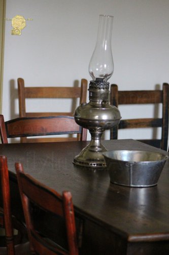 Antique Hurricane Lamp on Table, Fine Art Photograph for Interior Design