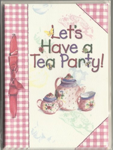 Pink Gingham with Pink Teapot and Cups "Let's Have a Tea Party" invitation Cards