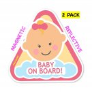 New: Baby on Board Magnetic and Reflective Sign for Car (2 Pack) (Baby Girl)