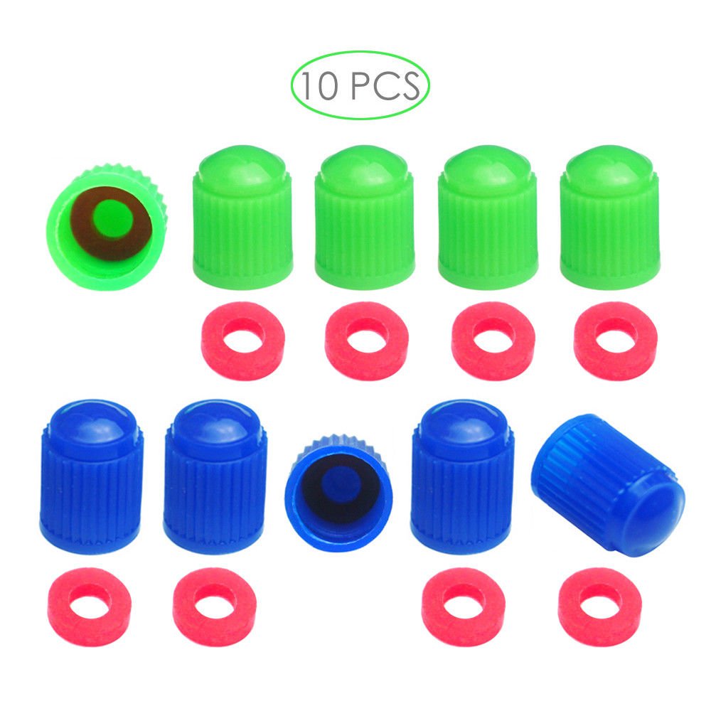 10 Blue/Green Tire Valve Stem Cap+SealTPMS Safe N2 Bike Motorcycle SUV