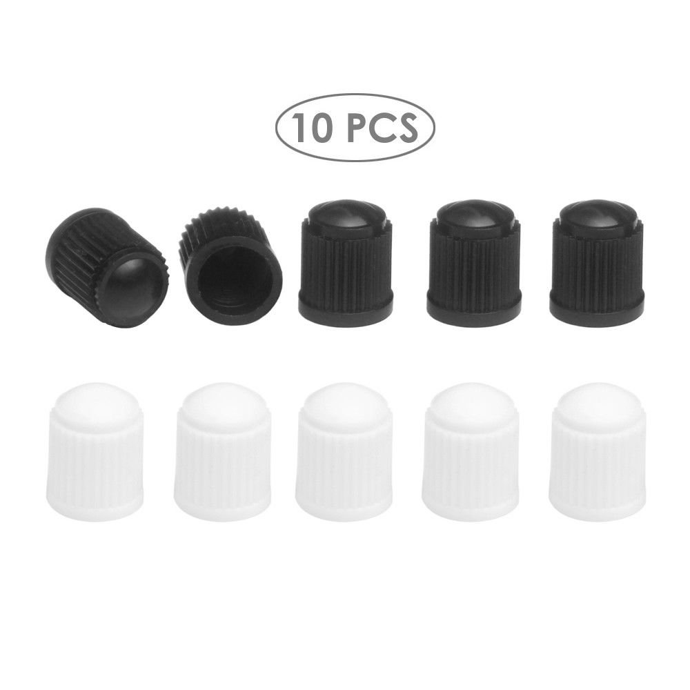 10 White/Black Tire Valve Stem CapCar RV Truck Trailer ATV UTV Bike
