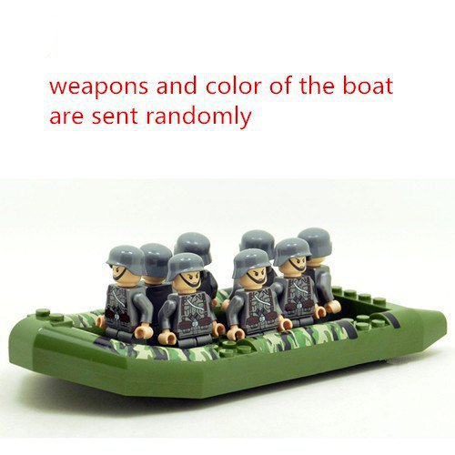 8pcs Grey Soldiers Rubber Dinghy With Boat ww2 Army Military Lego Minifigure Toys