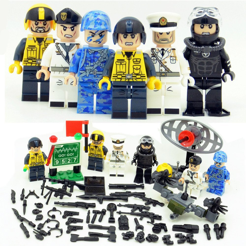 6pcs White Blue Black Navy Seals Team WW2 Army Military Lego Minifigure Toys