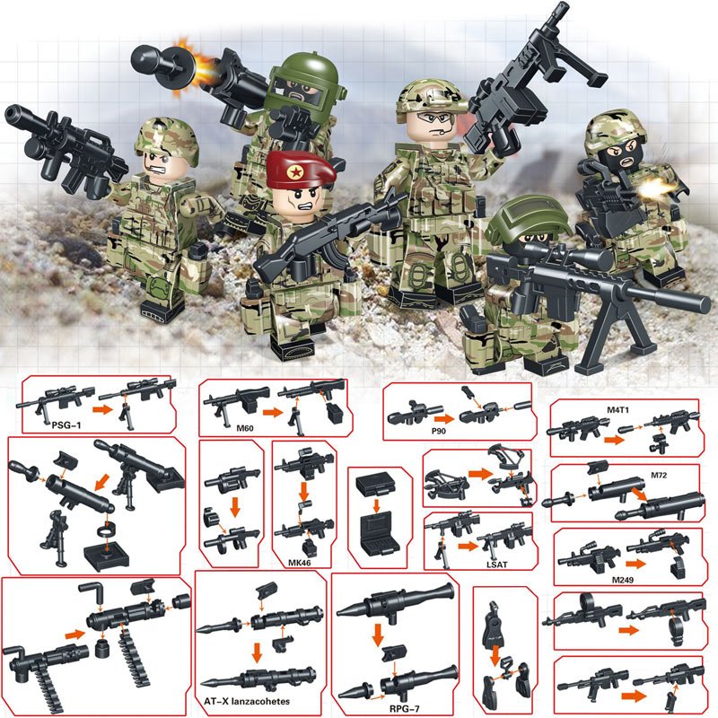 6pcs Russian Alpha Force Armed Troop CF WW2 Military Army Lego Minifigure Toys