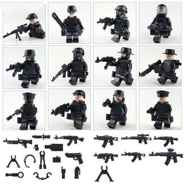 12pcs Black Armed Troop CF WW2 Military Army Lego Minifigure Toys