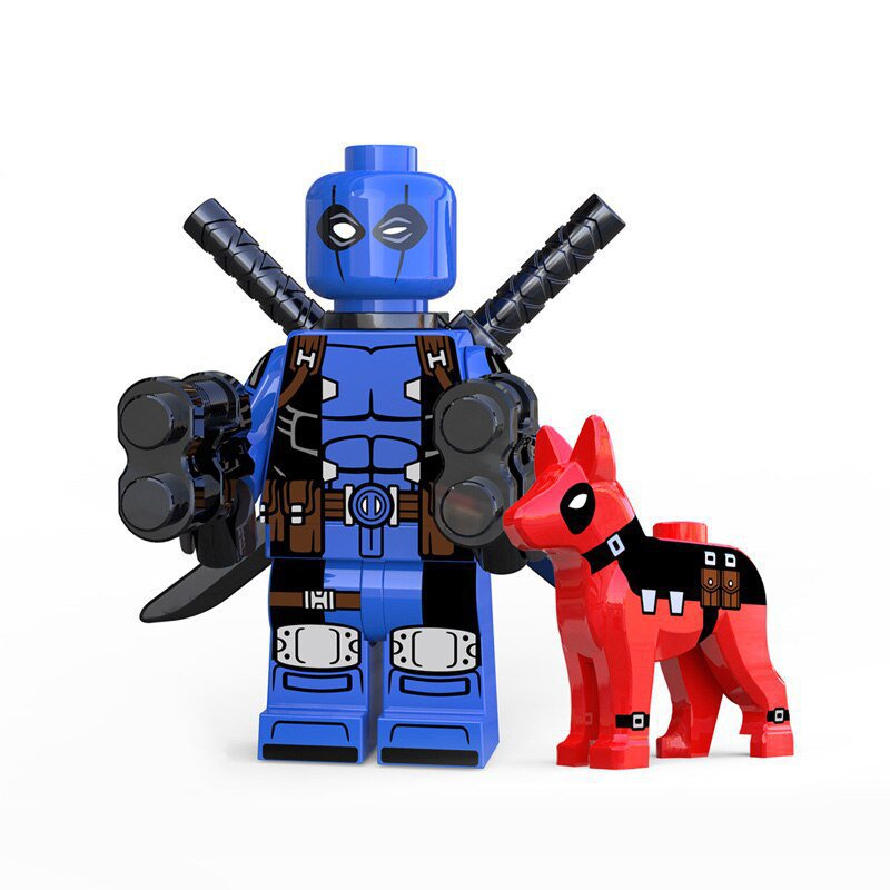 Blue Deadpool With Dog Custom Super Hero Lego Minifigure Toy