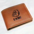 Laser Engraved Leather Wallet gift for grandpa USMC Marine Corps bulldog
