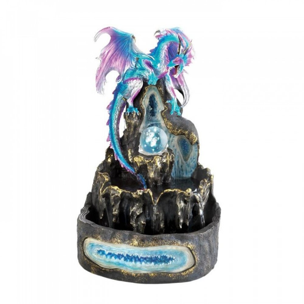 Ice Age Blue & Purple Dragon Tabletop Water Fountain w/ Light up LED Glass Orb