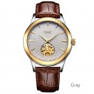 2018 Classic Ultra-thin Men's Watch with 2 Dials Mechanical Waterproof Wristwatch Leather Band