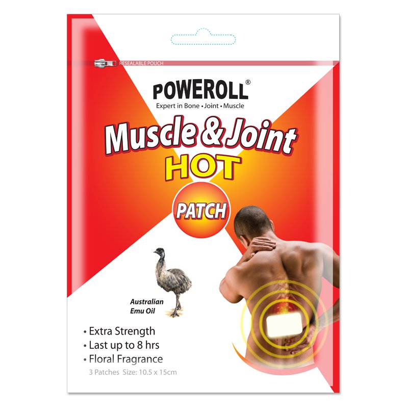 POWEROLL Muscle & Joint HOT Patch - 3 Patches (10.5 x 15cm) Â
