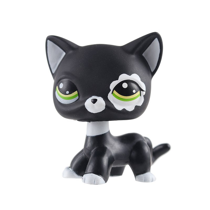 Cat Black White with Strip Green Eye Little Pet Shop 1:60 LPS Cute Collection