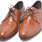 Men's Handmade Brown Leather Shoes, Formal Crocodile Texture Leather Men Shoes