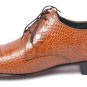 Men's Handmade Brown Leather Shoes, Formal Crocodile Texture Leather Men Shoes