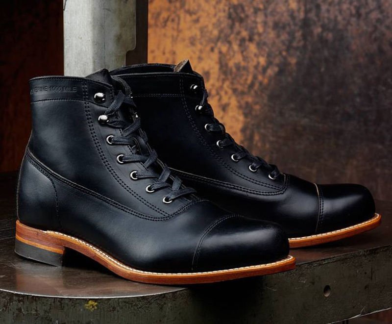 Handmade Tire Sole Combat Black Ankle High Leather Boots Men Jeans Causal boot