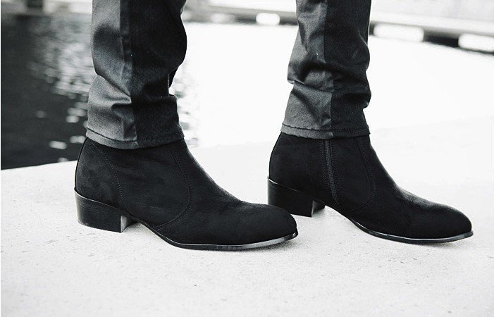 Handmade Men Black Side Zipper Boot, Men Black Suede Leather Boots, Mens boot