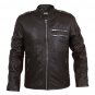 Men Black Genuine Leather Jacket with Double zippers on chest