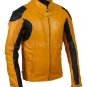 New Handmade Men Yellow Biker Motorcycle Leather Jacket with Perforations