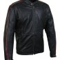 New Handmade Men Maroon Red Stripe Panels Black Genuine Leather Jacket XS to 6XL