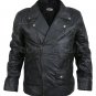 Men Black Genuine Leather Jacket with Double zippers on chest