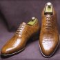 Men's Handmade Leather Shoes Formal Crocodile Texture Leather Men Brown Shoes