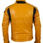Men Yellow Biker Motorcycle Leather Jacket with Perforations