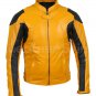 Men Yellow Biker Motorcycle Leather Jacket with Perforations